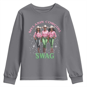 Melanin Cowgirl Swag Youth Sweatshirt Pink Green African American Cowgirls Black History TS02 Charcoal Print Your Wear