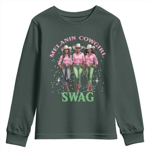 Melanin Cowgirl Swag Youth Sweatshirt Pink Green African American Cowgirls Black History TS02 Dark Forest Green Print Your Wear