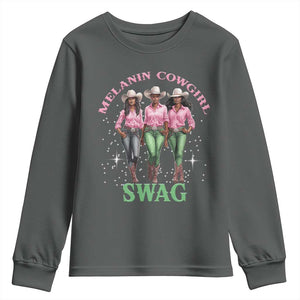 Melanin Cowgirl Swag Youth Sweatshirt Pink Green African American Cowgirls Black History TS02 Dark Heather Print Your Wear