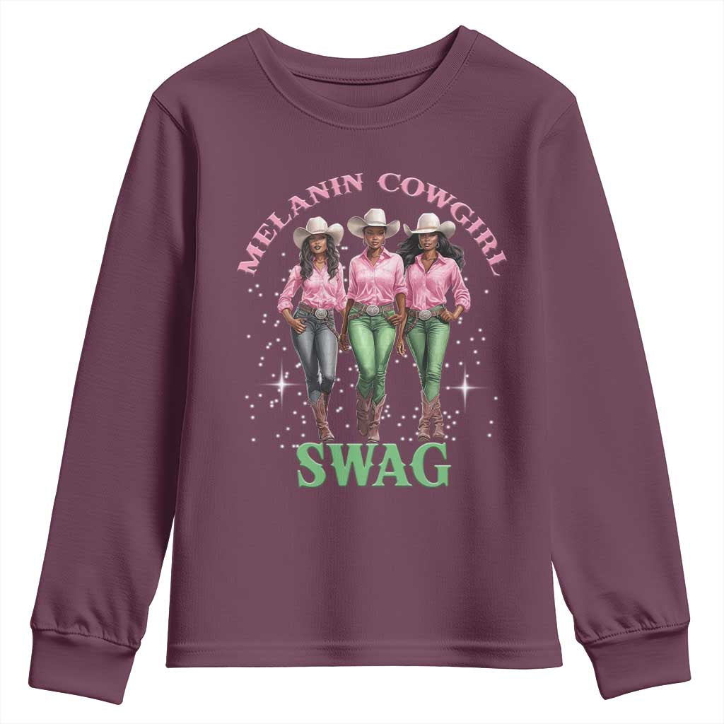 Melanin Cowgirl Swag Youth Sweatshirt Pink Green African American Cowgirls Black History TS02 Maroon Print Your Wear