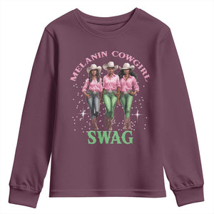Melanin Cowgirl Swag Youth Sweatshirt Pink Green African American Cowgirls Black History TS02 Maroon Print Your Wear