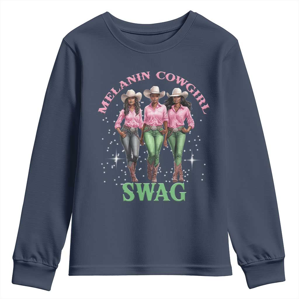 Melanin Cowgirl Swag Youth Sweatshirt Pink Green African American Cowgirls Black History TS02 Navy Print Your Wear