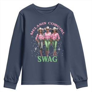 Melanin Cowgirl Swag Youth Sweatshirt Pink Green African American Cowgirls Black History TS02 Navy Print Your Wear