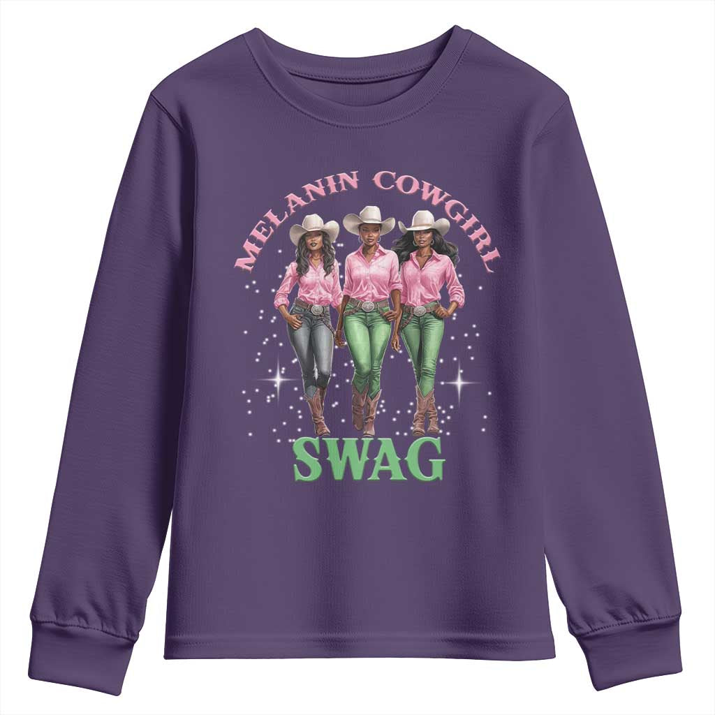 Melanin Cowgirl Swag Youth Sweatshirt Pink Green African American Cowgirls Black History TS02 Purple Print Your Wear