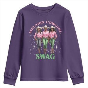 Melanin Cowgirl Swag Youth Sweatshirt Pink Green African American Cowgirls Black History TS02 Purple Print Your Wear