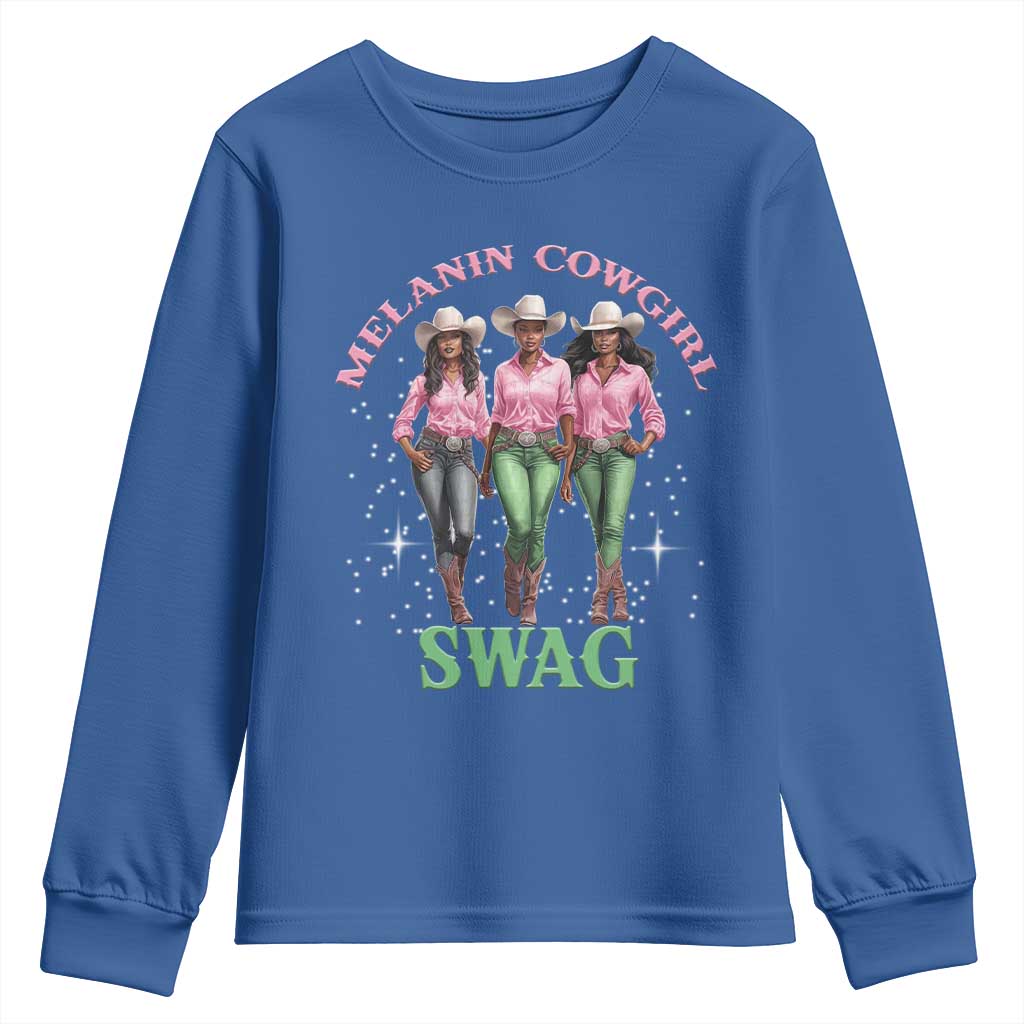 Melanin Cowgirl Swag Youth Sweatshirt Pink Green African American Cowgirls Black History TS02 Royal Blue Print Your Wear