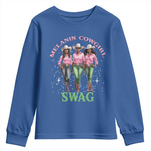 Melanin Cowgirl Swag Youth Sweatshirt Pink Green African American Cowgirls Black History TS02 Royal Blue Print Your Wear