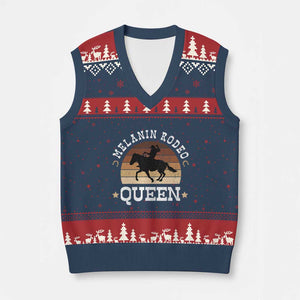 Melanin Rodeo Queen V-Neck Knit Sweater Vest Cowgirl Riding Horse African American Cowgirls Retro TS02 Navy Red Print Your Wear