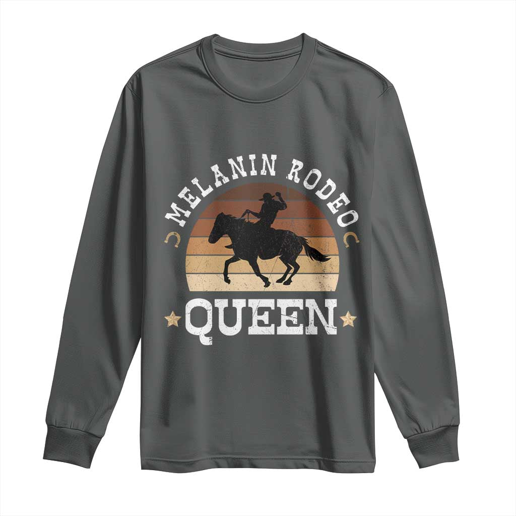 Melanin Rodeo Queen Long Sleeve Shirt Cowgirl Riding Horse African American Cowgirls Retro TS02 S Dark Heather Print Your Wear