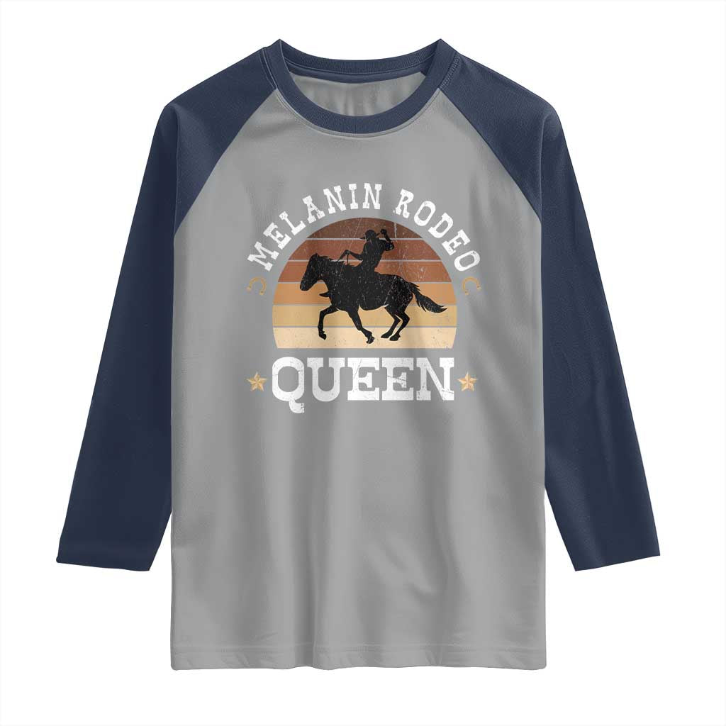 Melanin Rodeo Queen Raglan Shirt Cowgirl Riding Horse African American Cowgirls Retro TS02 Sport Gray Navy Print Your Wear