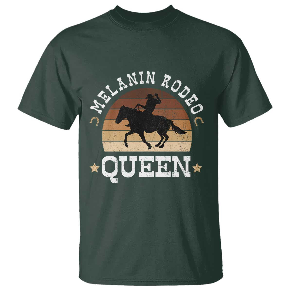 Melanin Rodeo Queen T Shirt Cowgirl Riding Horse African American Cowgirls Retro TS02 Dark Forest Green Print Your Wear
