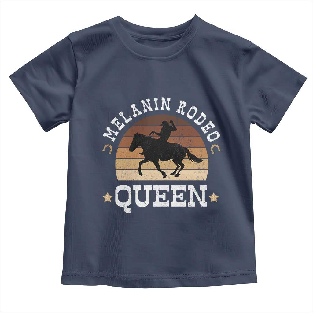 Melanin Rodeo Queen Toddler T Shirt Cowgirl Riding Horse African American Cowgirls Retro TS02 Navy Print Your Wear