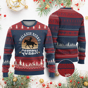 Melanin Rodeo Queen Knit Sweatshirt Cowgirl Riding Horse African American Cowgirls Retro TS02 Burgundy Print Your Wear