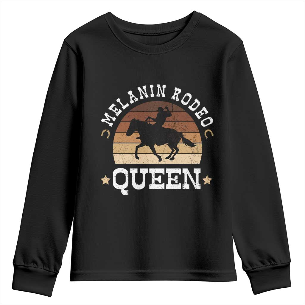 Melanin Rodeo Queen Youth Sweatshirt Cowgirl Riding Horse African American Cowgirls Retro TS02 Black Print Your Wear