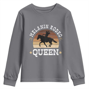 Melanin Rodeo Queen Youth Sweatshirt Cowgirl Riding Horse African American Cowgirls Retro TS02 Charcoal Print Your Wear