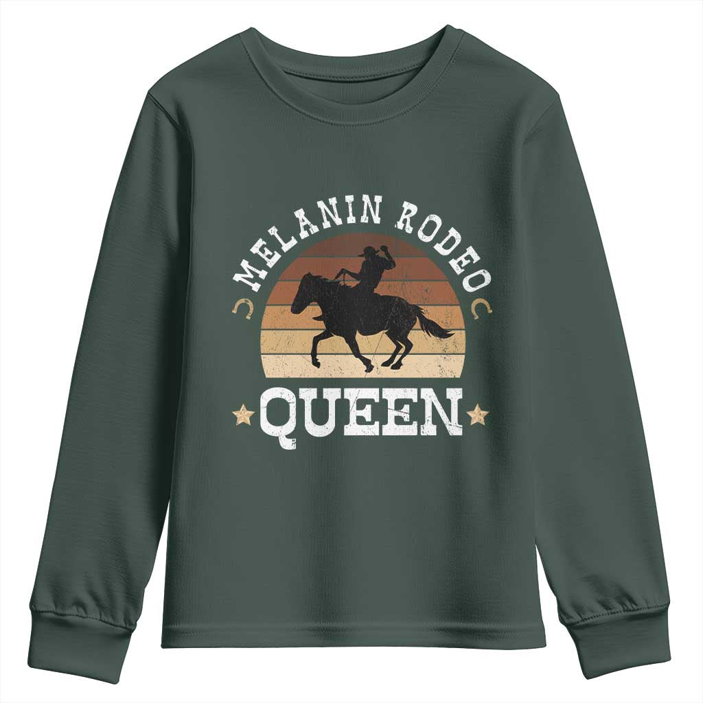 Melanin Rodeo Queen Youth Sweatshirt Cowgirl Riding Horse African American Cowgirls Retro TS02 Dark Forest Green Print Your Wear