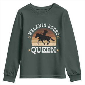 Melanin Rodeo Queen Youth Sweatshirt Cowgirl Riding Horse African American Cowgirls Retro TS02 Dark Forest Green Print Your Wear
