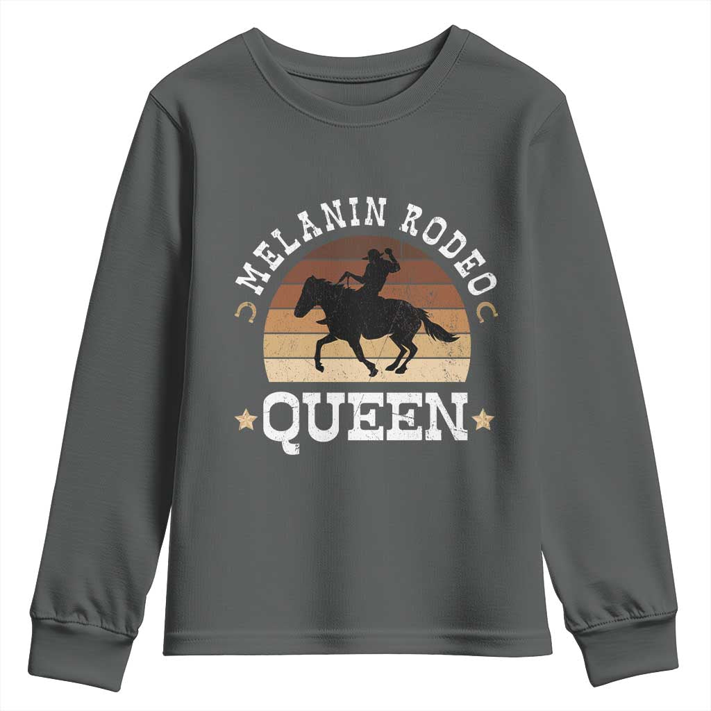 Melanin Rodeo Queen Youth Sweatshirt Cowgirl Riding Horse African American Cowgirls Retro TS02 Dark Heather Print Your Wear