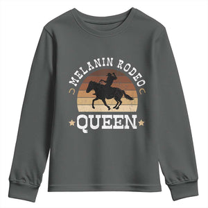 Melanin Rodeo Queen Youth Sweatshirt Cowgirl Riding Horse African American Cowgirls Retro TS02 Dark Heather Print Your Wear