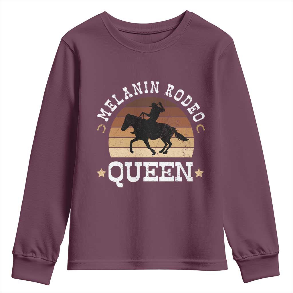 Melanin Rodeo Queen Youth Sweatshirt Cowgirl Riding Horse African American Cowgirls Retro TS02 Maroon Print Your Wear
