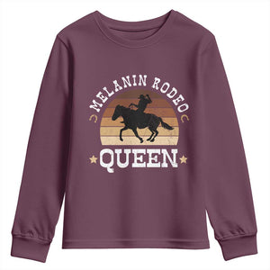 Melanin Rodeo Queen Youth Sweatshirt Cowgirl Riding Horse African American Cowgirls Retro TS02 Maroon Print Your Wear