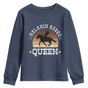 Melanin Rodeo Queen Youth Sweatshirt Cowgirl Riding Horse African American Cowgirls Retro TS02 Navy Print Your Wear