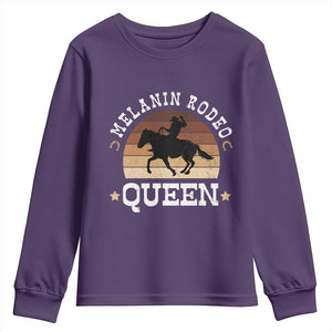 Melanin Rodeo Queen Youth Sweatshirt Cowgirl Riding Horse African American Cowgirls Retro TS02 Purple Print Your Wear