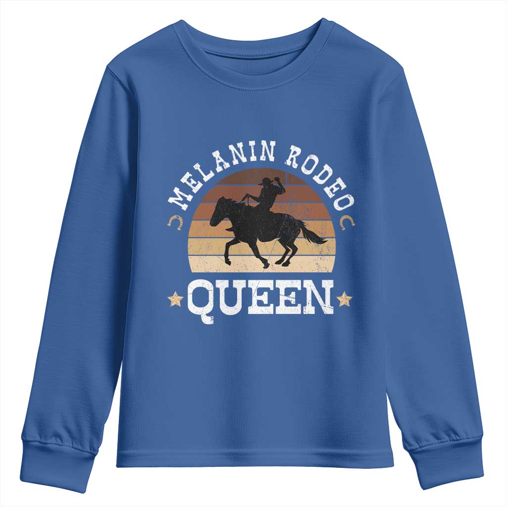 Melanin Rodeo Queen Youth Sweatshirt Cowgirl Riding Horse African American Cowgirls Retro TS02 Royal Blue Print Your Wear