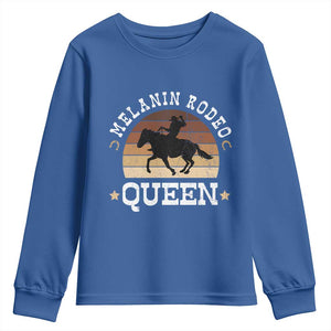 Melanin Rodeo Queen Youth Sweatshirt Cowgirl Riding Horse African American Cowgirls Retro TS02 Royal Blue Print Your Wear