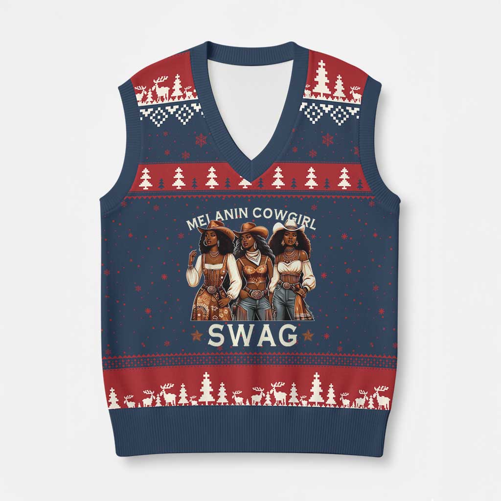 Melanin Cowgirl Swag V-Neck Knit Sweater Vest Cool African American Cowgirls Black History TS02 Navy Red Print Your Wear