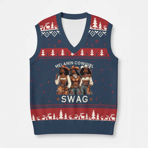 Melanin Cowgirl Swag V-Neck Knit Sweater Vest Cool African American Cowgirls Black History TS02 Navy Red Print Your Wear