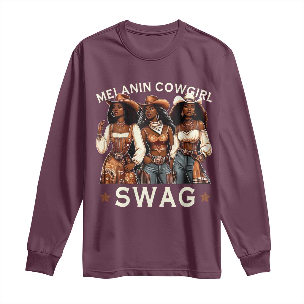 Melanin Cowgirl Swag Long Sleeve Shirt Cool African American Cowgirls Black History TS02 Maroon Print Your Wear