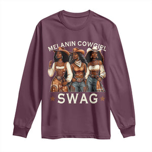 Melanin Cowgirl Swag Long Sleeve Shirt Cool African American Cowgirls Black History TS02 Maroon Print Your Wear