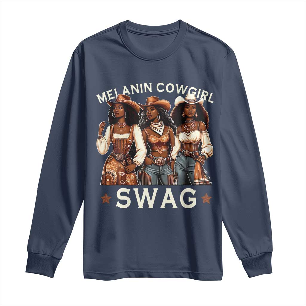 Melanin Cowgirl Swag Long Sleeve Shirt Cool African American Cowgirls Black History TS02 Navy Print Your Wear