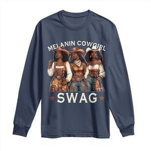 Melanin Cowgirl Swag Long Sleeve Shirt Cool African American Cowgirls Black History TS02 Navy Print Your Wear