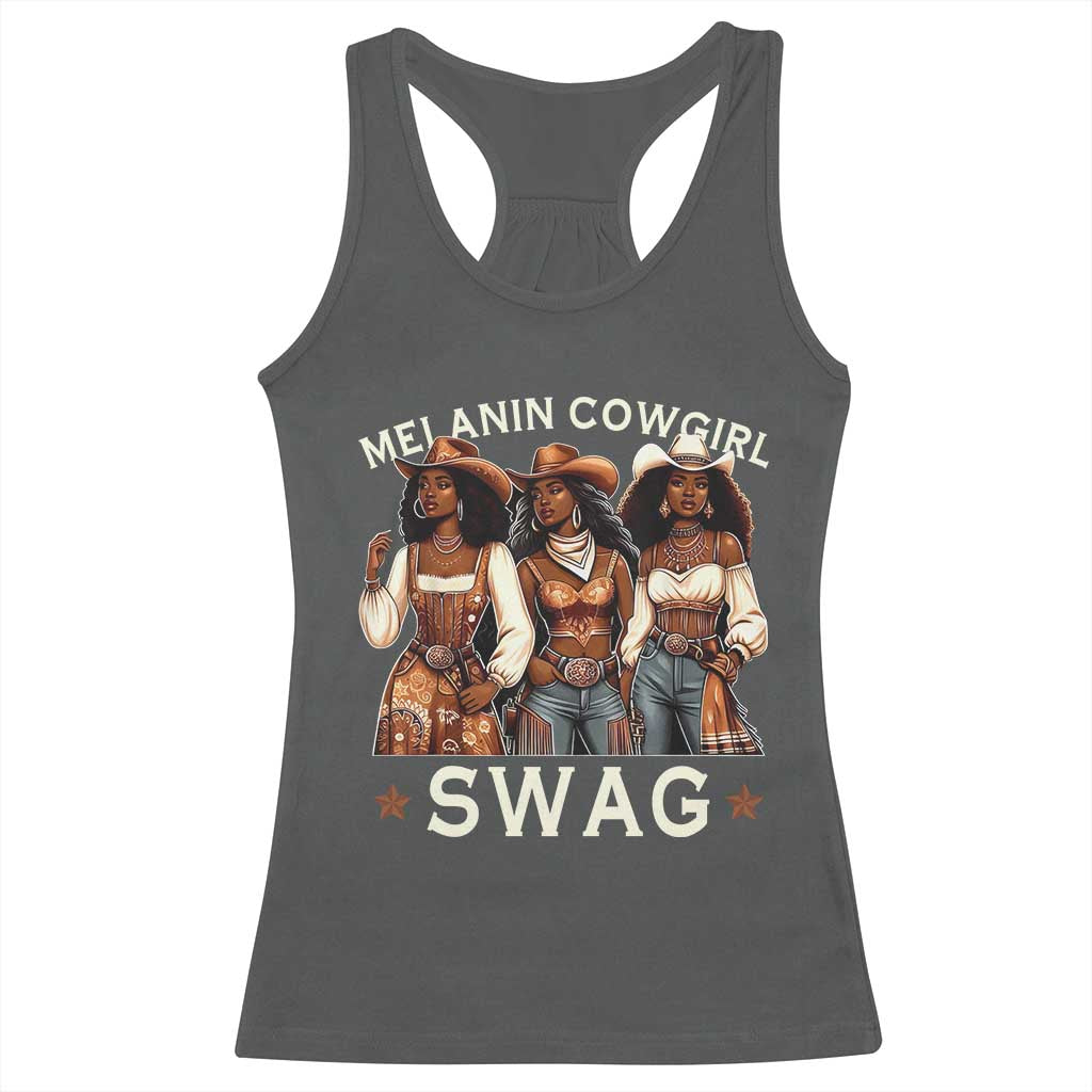 Melanin Cowgirl Swag Racerback Tank Top Cool African American Cowgirls Black History TS02 Dark Heather Print Your Wear