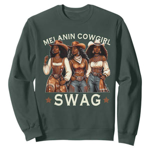 Melanin Cowgirl Swag Sweatshirt Cool African American Cowgirls Black History TS02 Dark Forest Green Print Your Wear