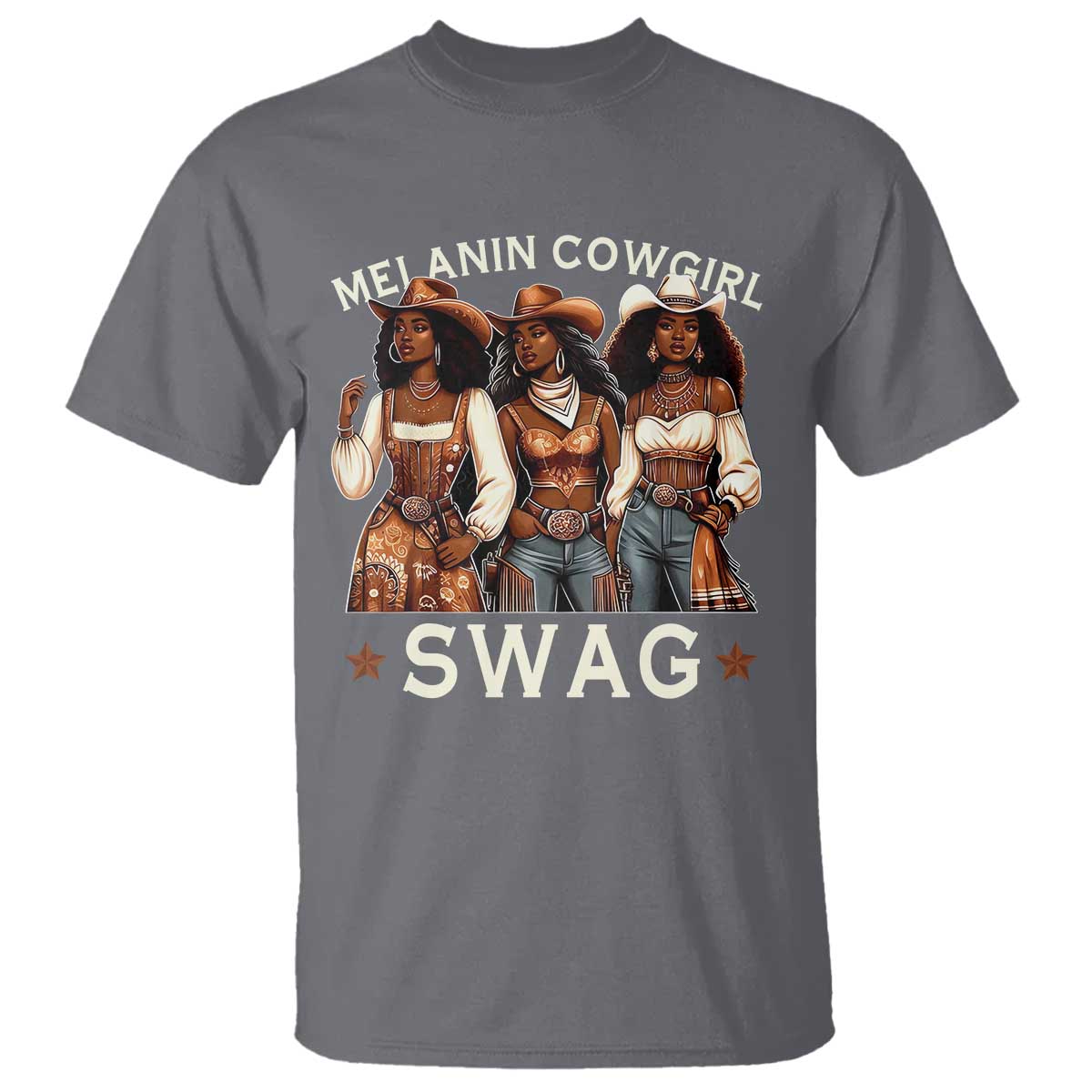 Melanin Cowgirl Swag T Shirt Cool African American Cowgirls Black History TS02 Charcoal Print Your Wear