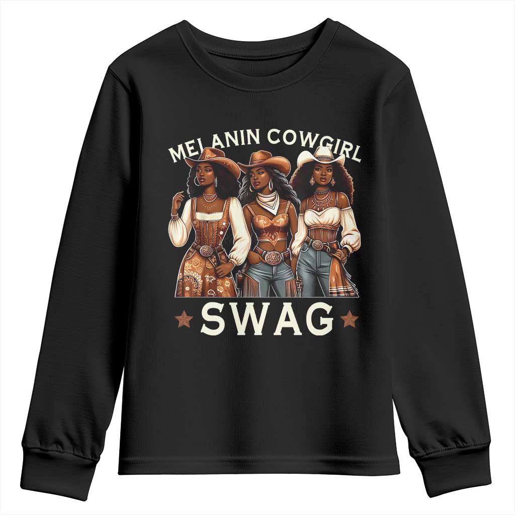 Melanin Cowgirl Swag Youth Sweatshirt Cool African American Cowgirls Black History TS02 Black Print Your Wear