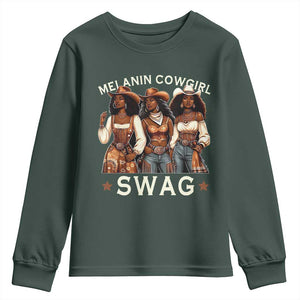 Melanin Cowgirl Swag Youth Sweatshirt Cool African American Cowgirls Black History TS02 Dark Forest Green Print Your Wear