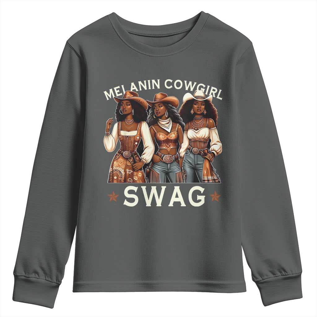 Melanin Cowgirl Swag Youth Sweatshirt Cool African American Cowgirls Black History TS02 Dark Heather Print Your Wear