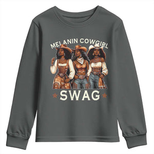 Melanin Cowgirl Swag Youth Sweatshirt Cool African American Cowgirls Black History TS02 Dark Heather Print Your Wear