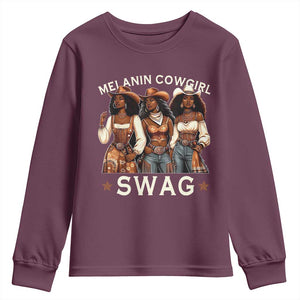 Melanin Cowgirl Swag Youth Sweatshirt Cool African American Cowgirls Black History TS02 Maroon Print Your Wear