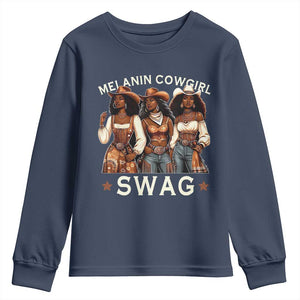 Melanin Cowgirl Swag Youth Sweatshirt Cool African American Cowgirls Black History TS02 Navy Print Your Wear