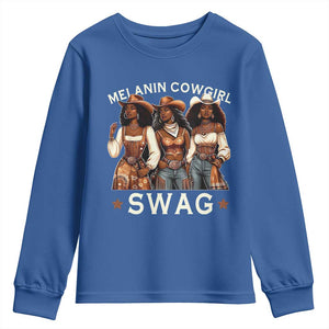 Melanin Cowgirl Swag Youth Sweatshirt Cool African American Cowgirls Black History TS02 Royal Blue Print Your Wear