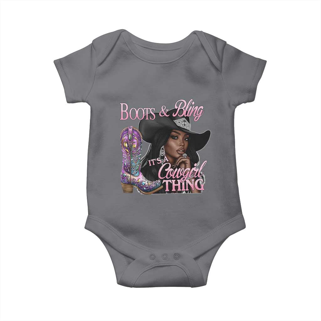 Melanin Cowgirl Baby Onesie Boots & Bling its a Cowgirl Thing Black Cowgirl Melanin TS02 Charcoal Print Your Wear
