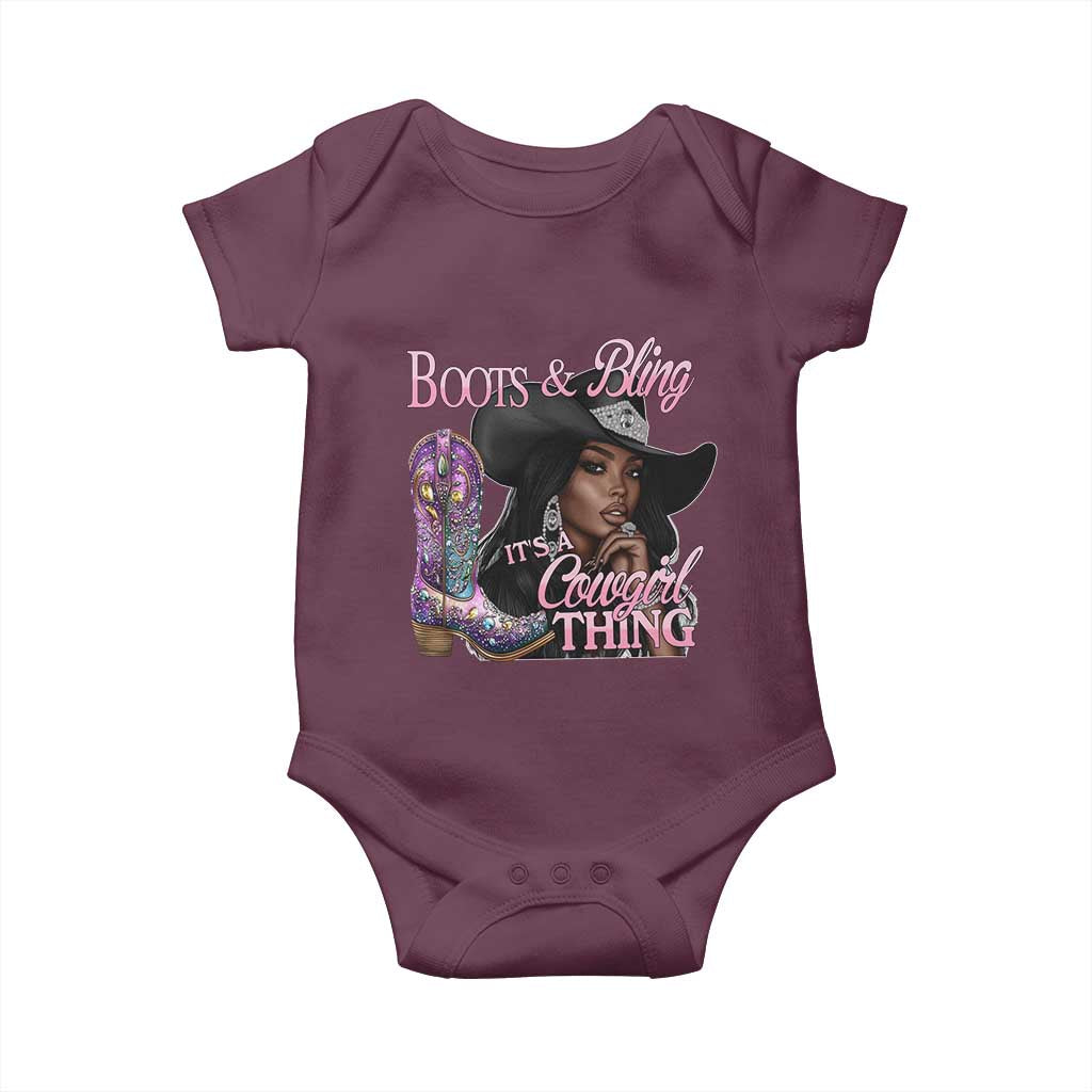 Melanin Cowgirl Baby Onesie Boots & Bling its a Cowgirl Thing Black Cowgirl Melanin TS02 Maroon Print Your Wear