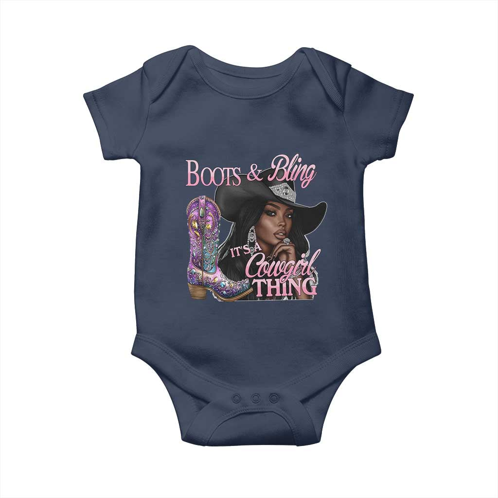 Melanin Cowgirl Baby Onesie Boots & Bling its a Cowgirl Thing Black Cowgirl Melanin TS02 Navy Print Your Wear
