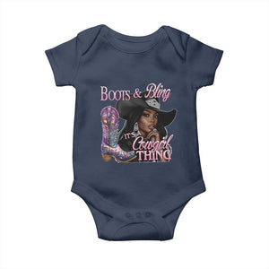 Melanin Cowgirl Baby Onesie Boots & Bling its a Cowgirl Thing Black Cowgirl Melanin TS02 Navy Print Your Wear