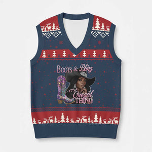 Melanin Cowgirl V-Neck Knit Sweater Vest Boots & Bling its a Cowgirl Thing Black Cowgirl Melanin TS02 Navy Red Print Your Wear